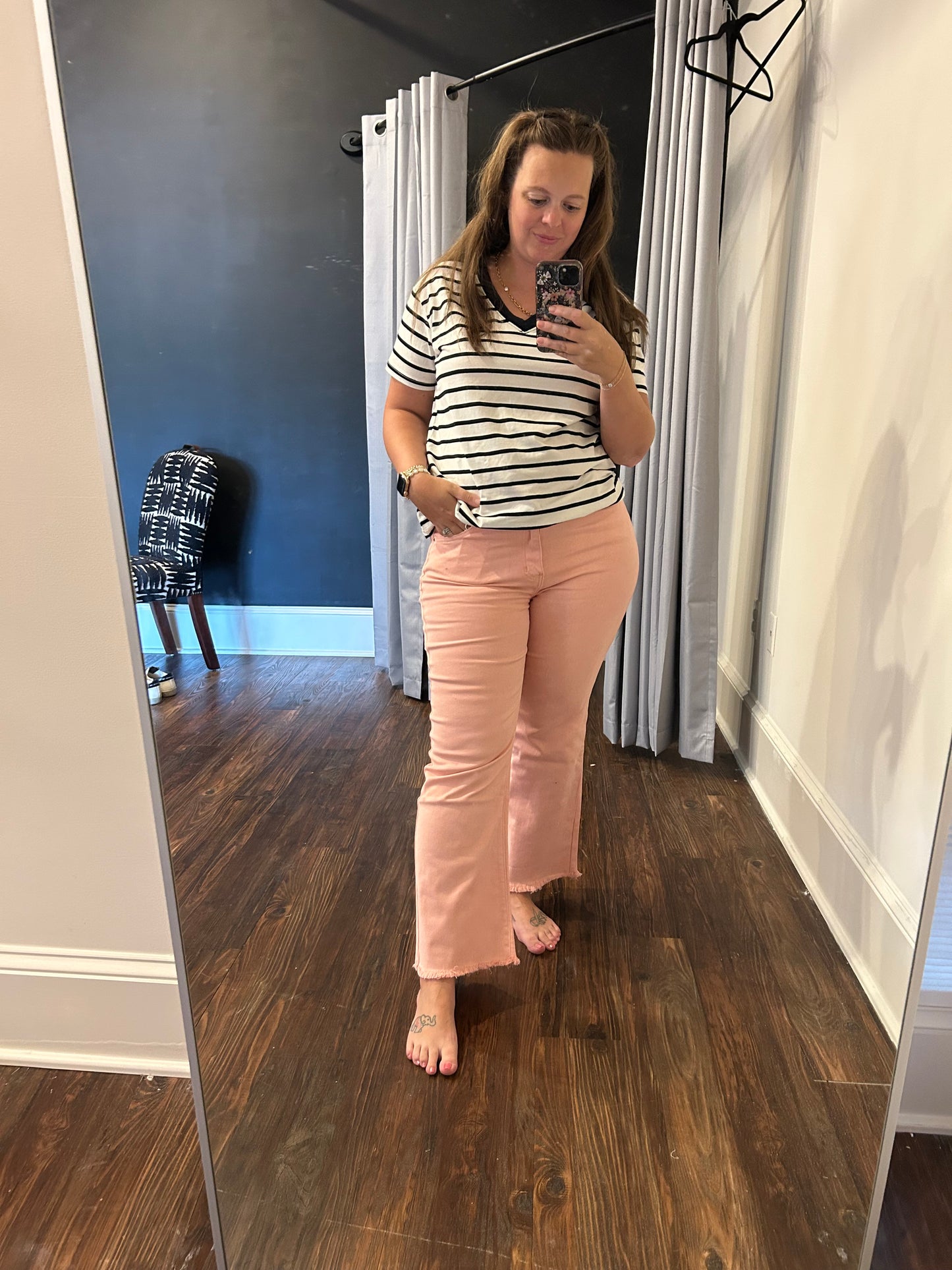 Pink jeans.