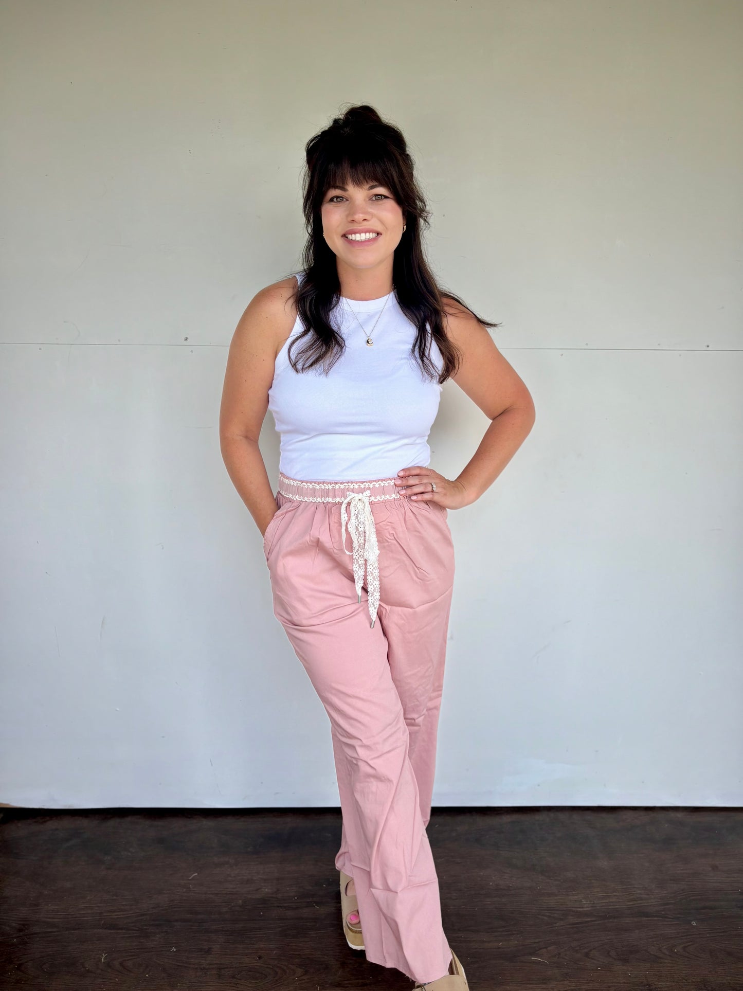 Lace blush pants.