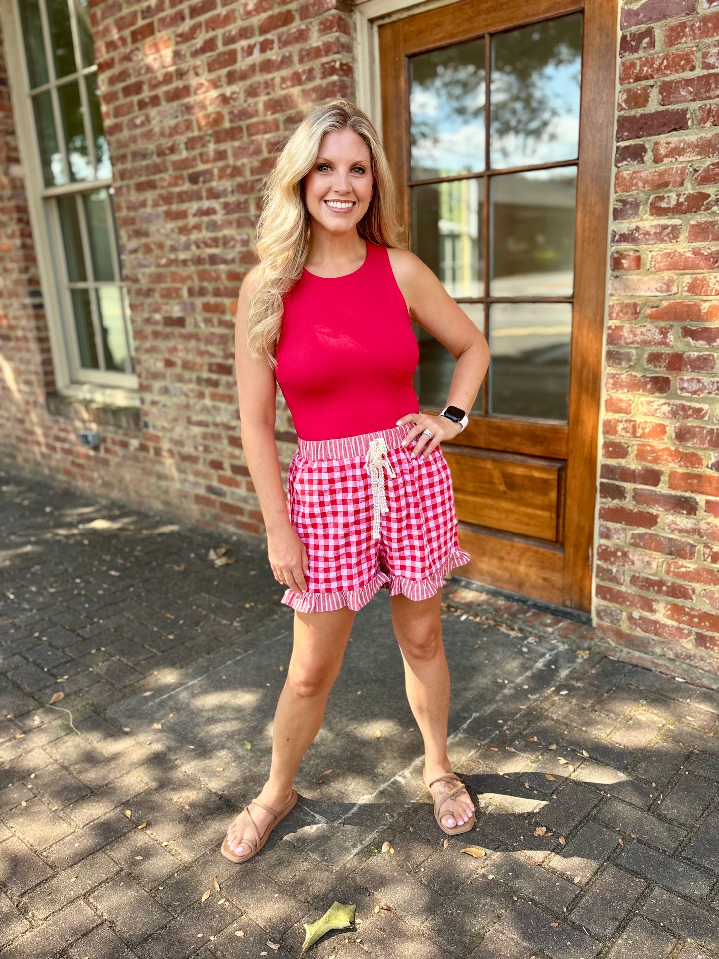 Red gingham shorts