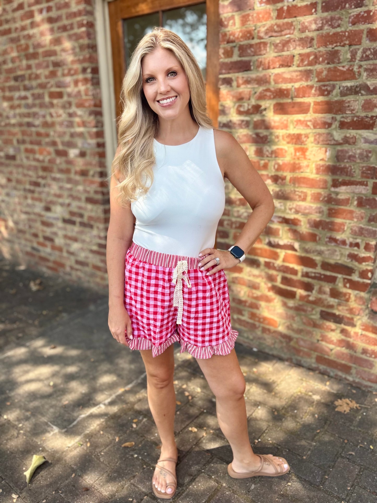 Red gingham shorts