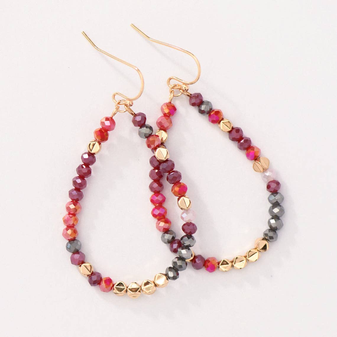 Red & Burgundy Crystal Beaded Teardrop Earrings