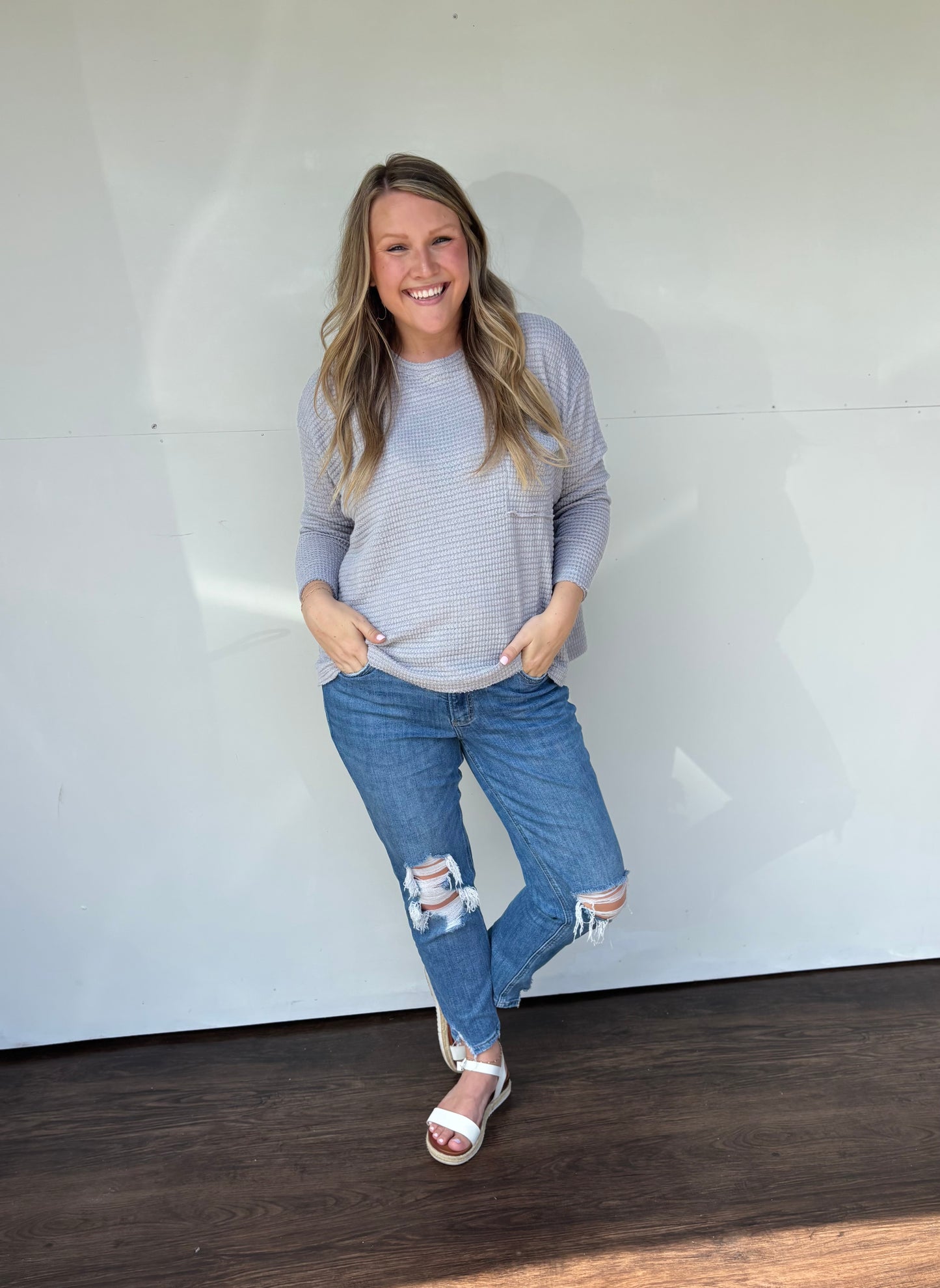 Everyday Waffle Knit Pocket Top