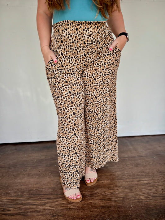Wide leg leopard pants