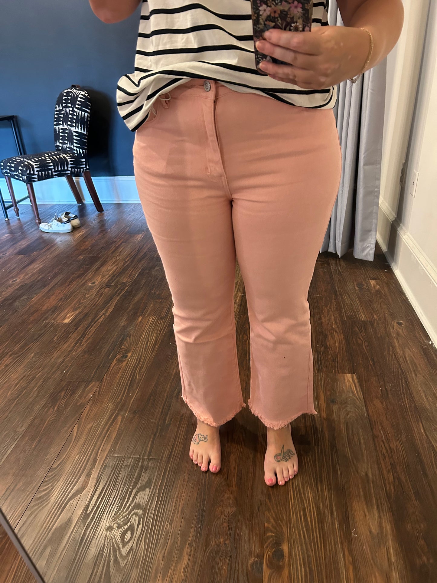 Pink jeans.