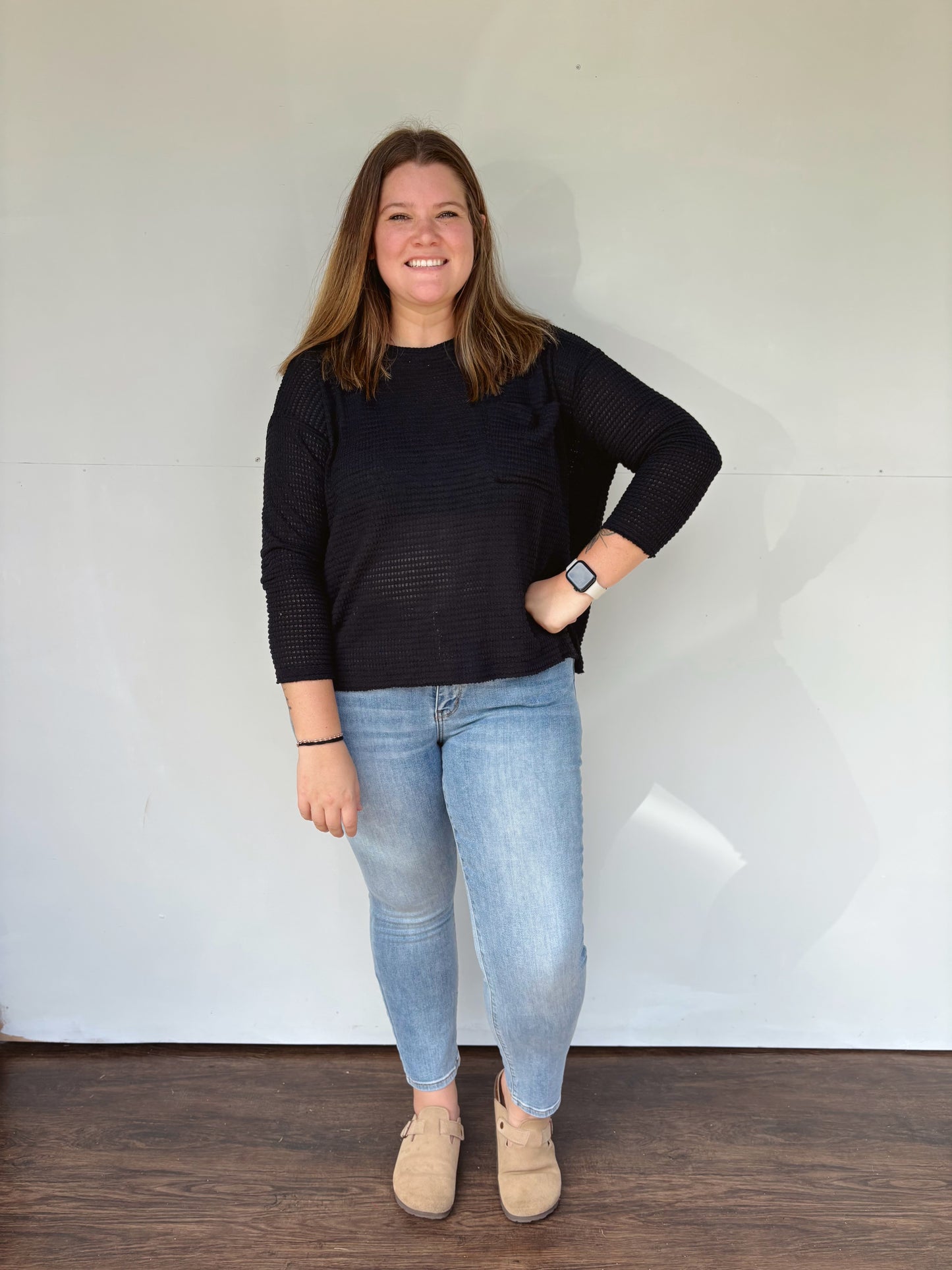 Everyday Waffle Knit Pocket Top