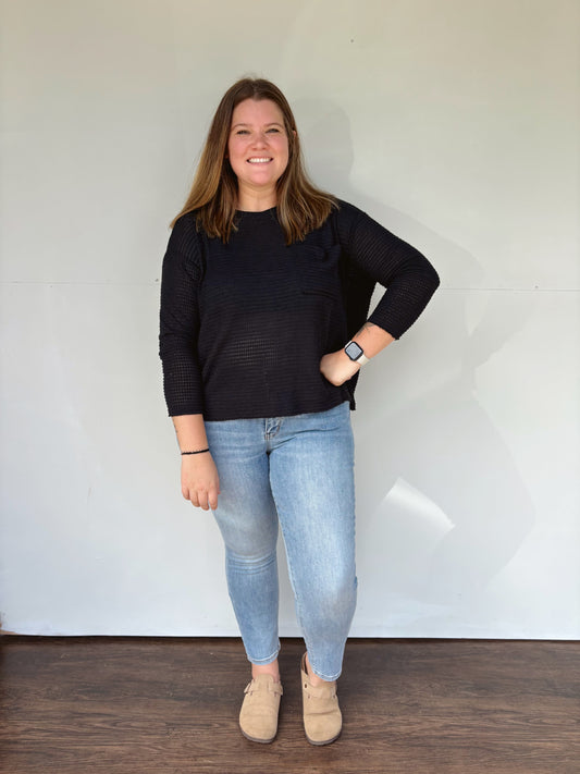 Everyday Waffle Knit Pocket Top