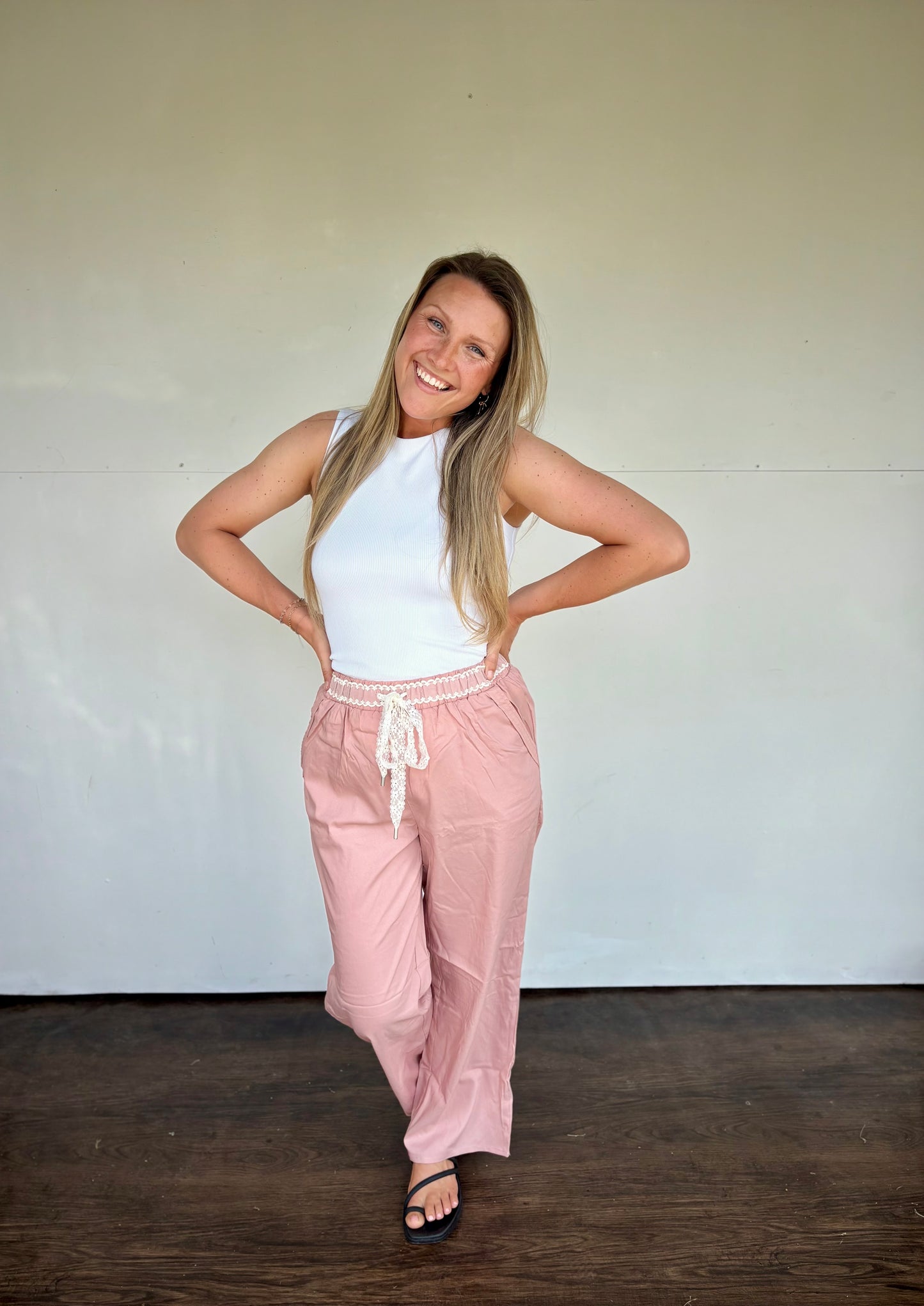 Lace blush pants.