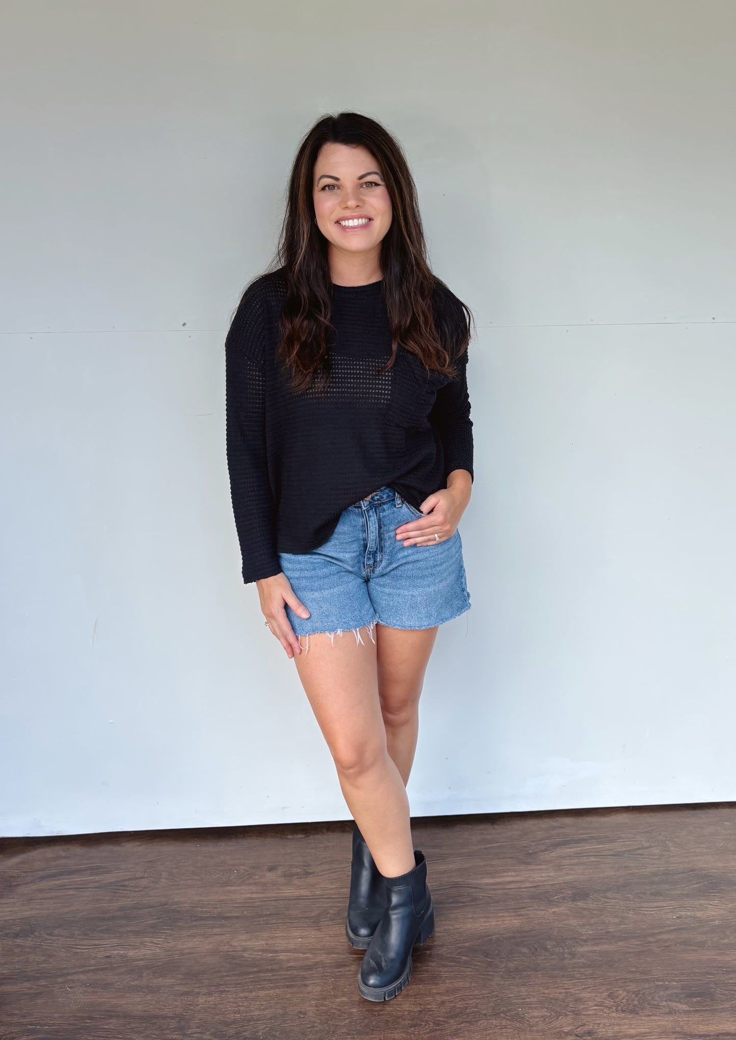 Everyday Waffle Knit Pocket Top
