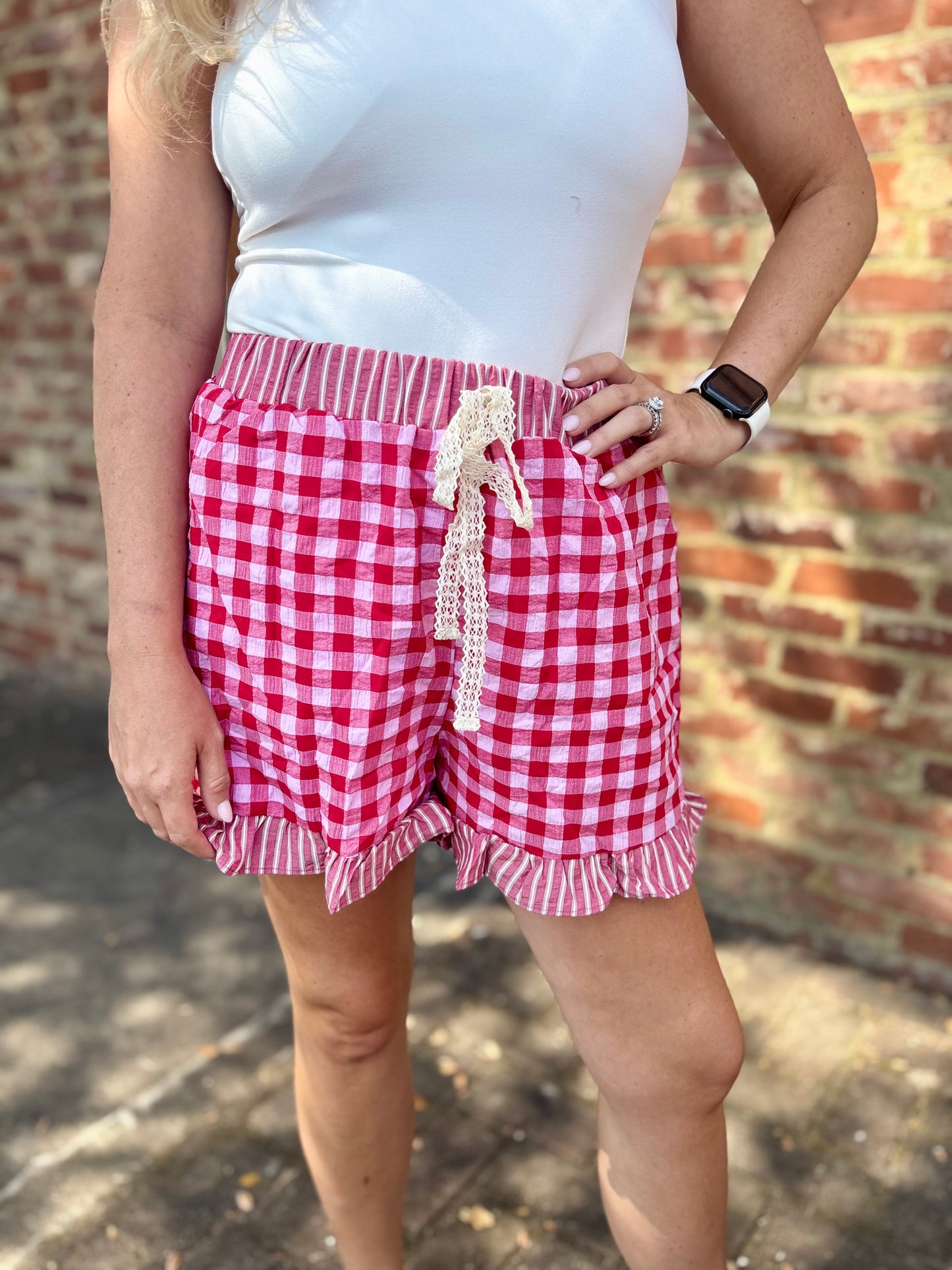 Red gingham shorts