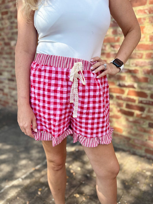 Red gingham shorts