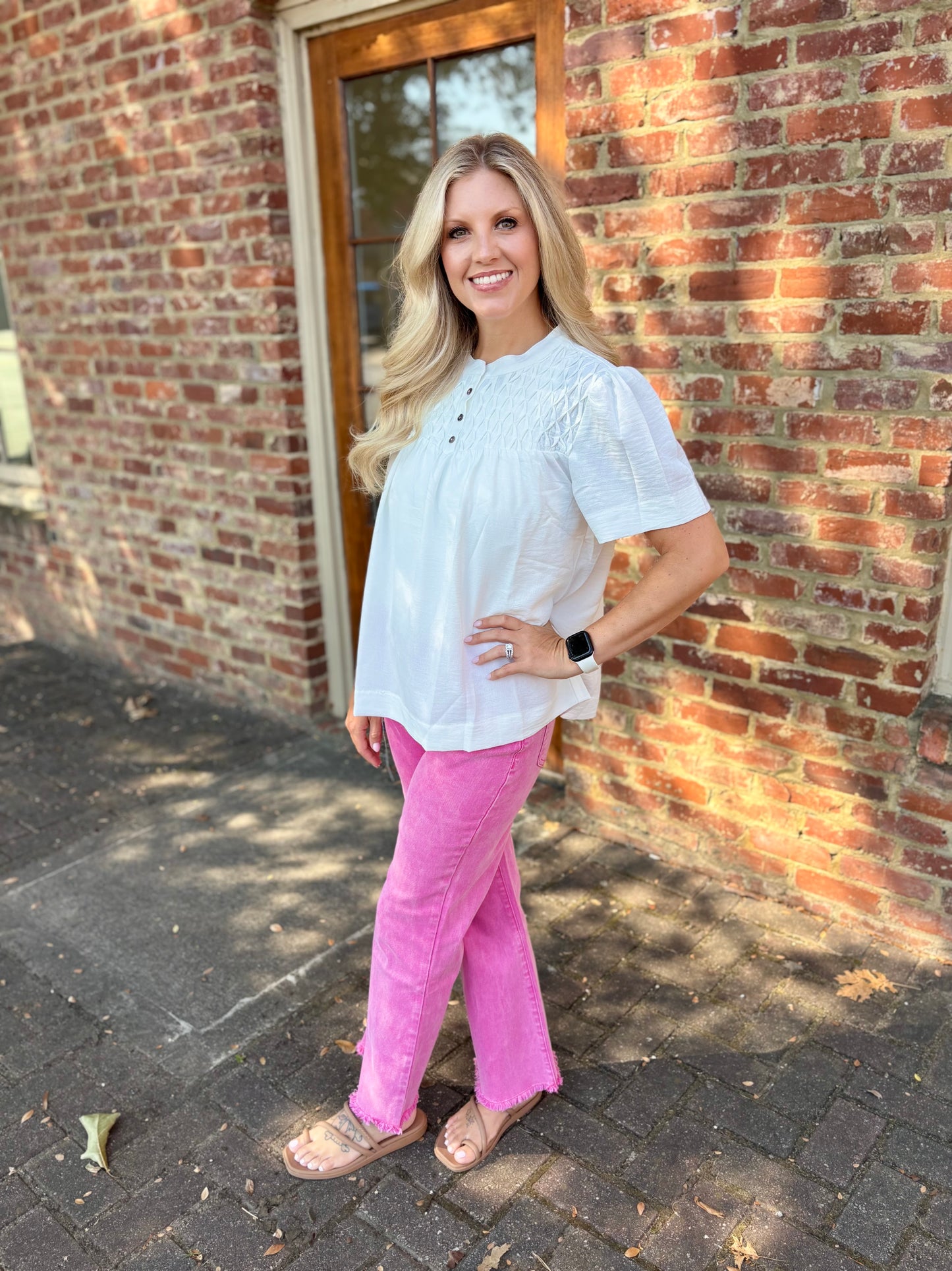 Bright pink jeans