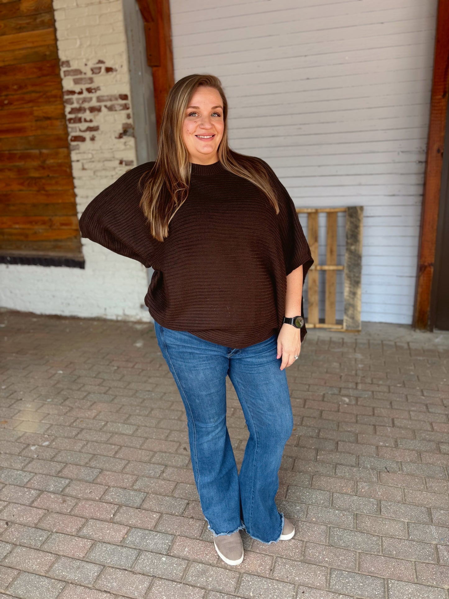 Cozy Chic Ribbed Poncho Top