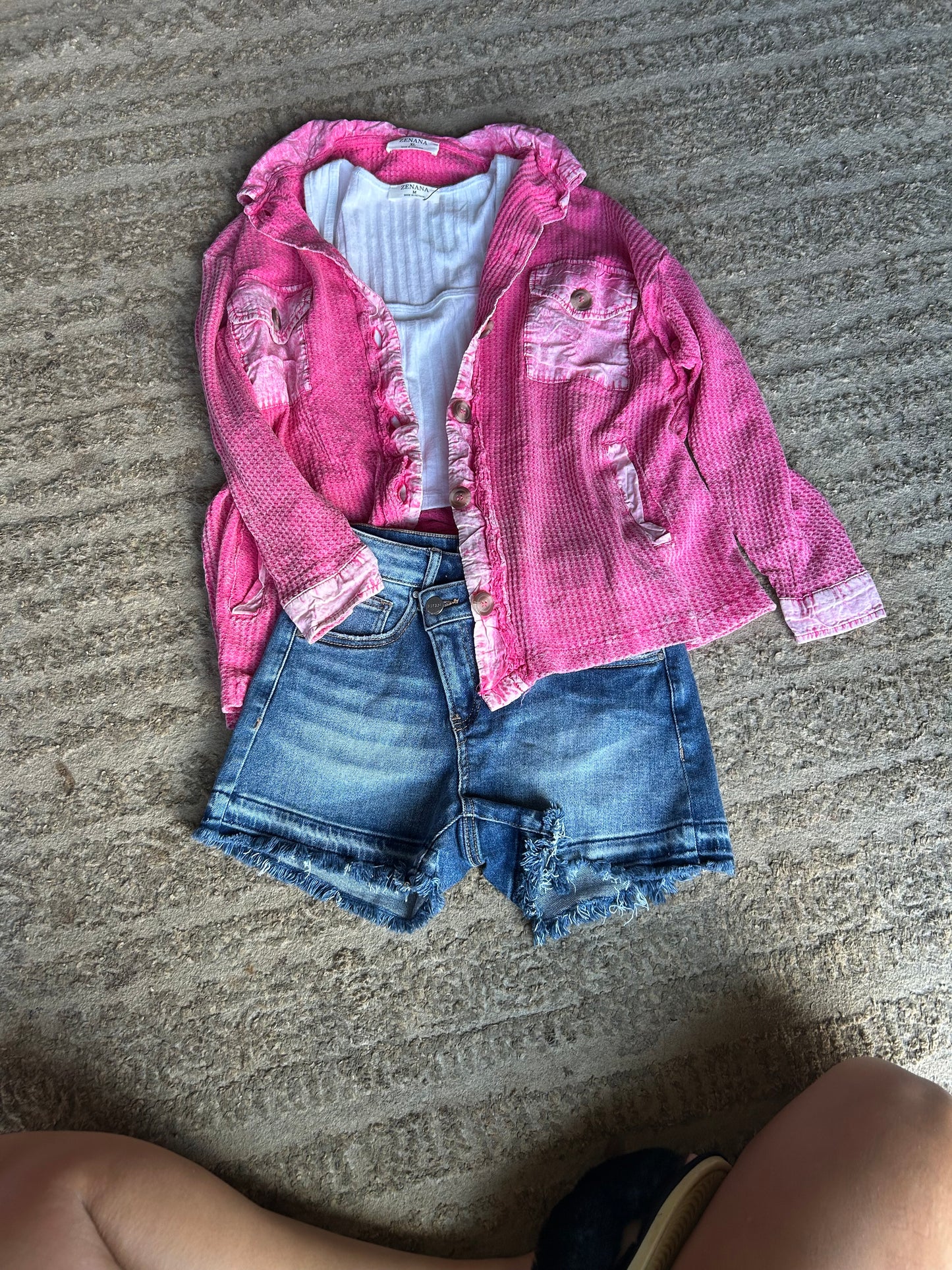Stella waffle knit button up