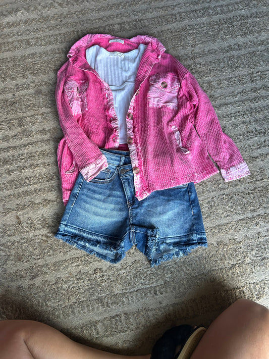 Stella waffle knit button up