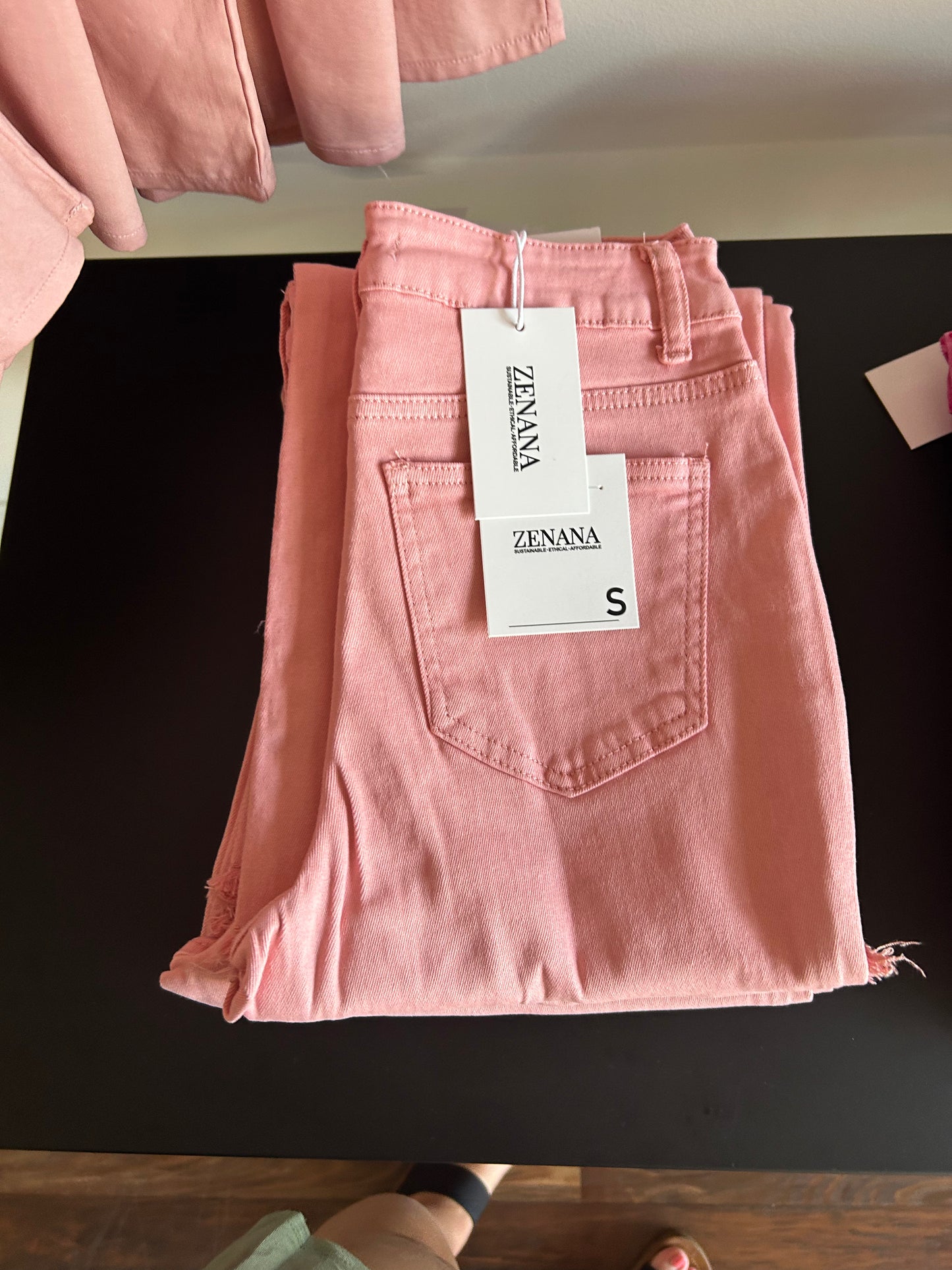 Pink jeans.