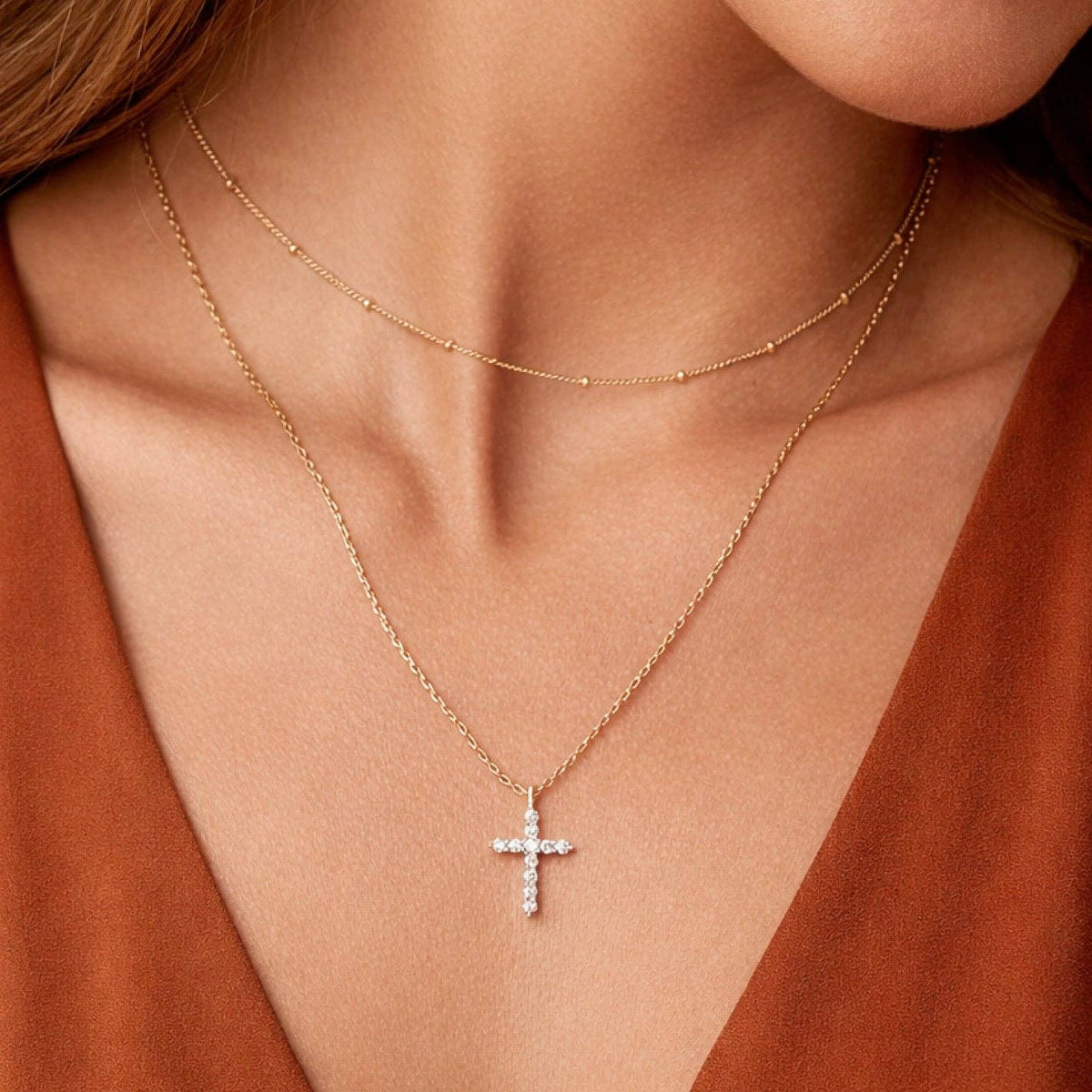 18K Gold PVD Plated Layered Stainless Steel Chain Necklace