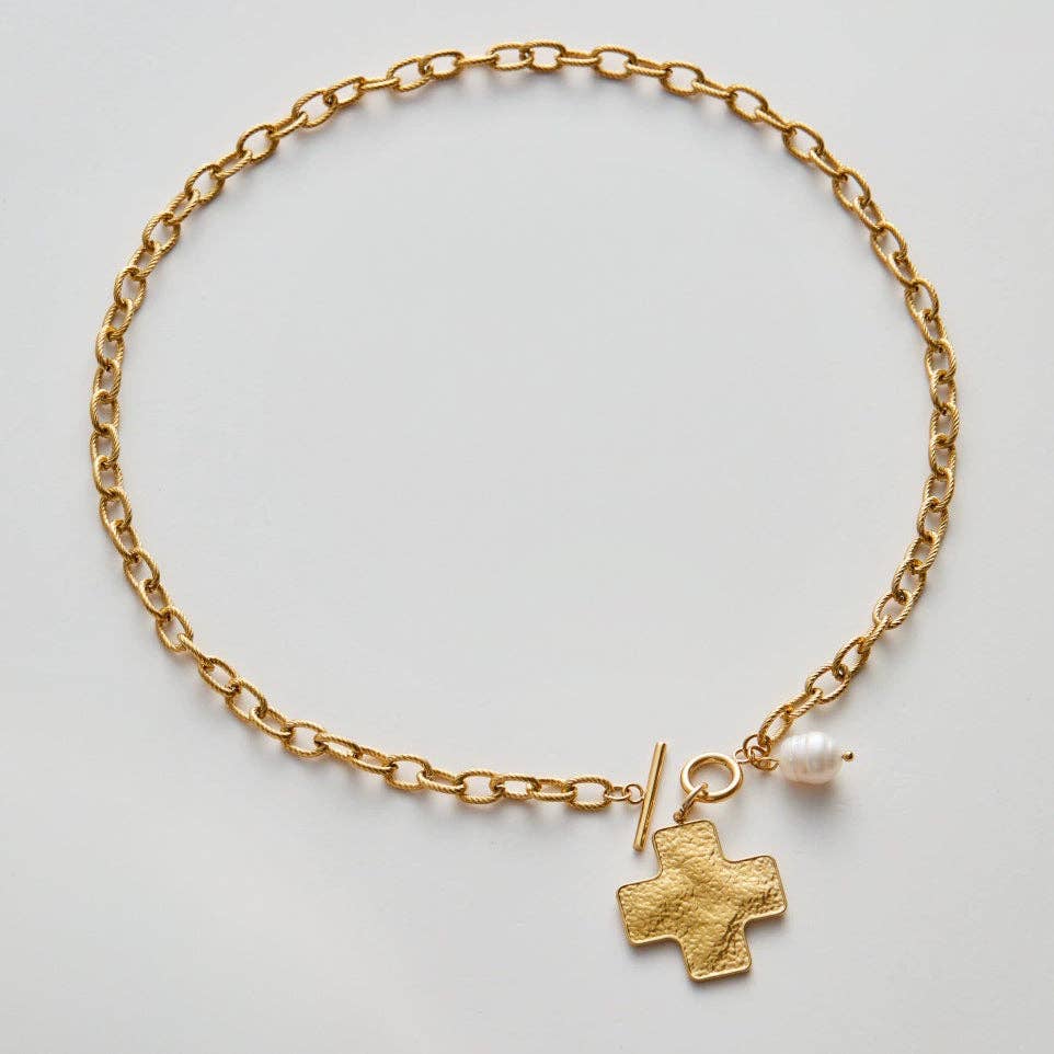 18K Gold PVD Plated Stainless Steel Cross Pendant Necklace